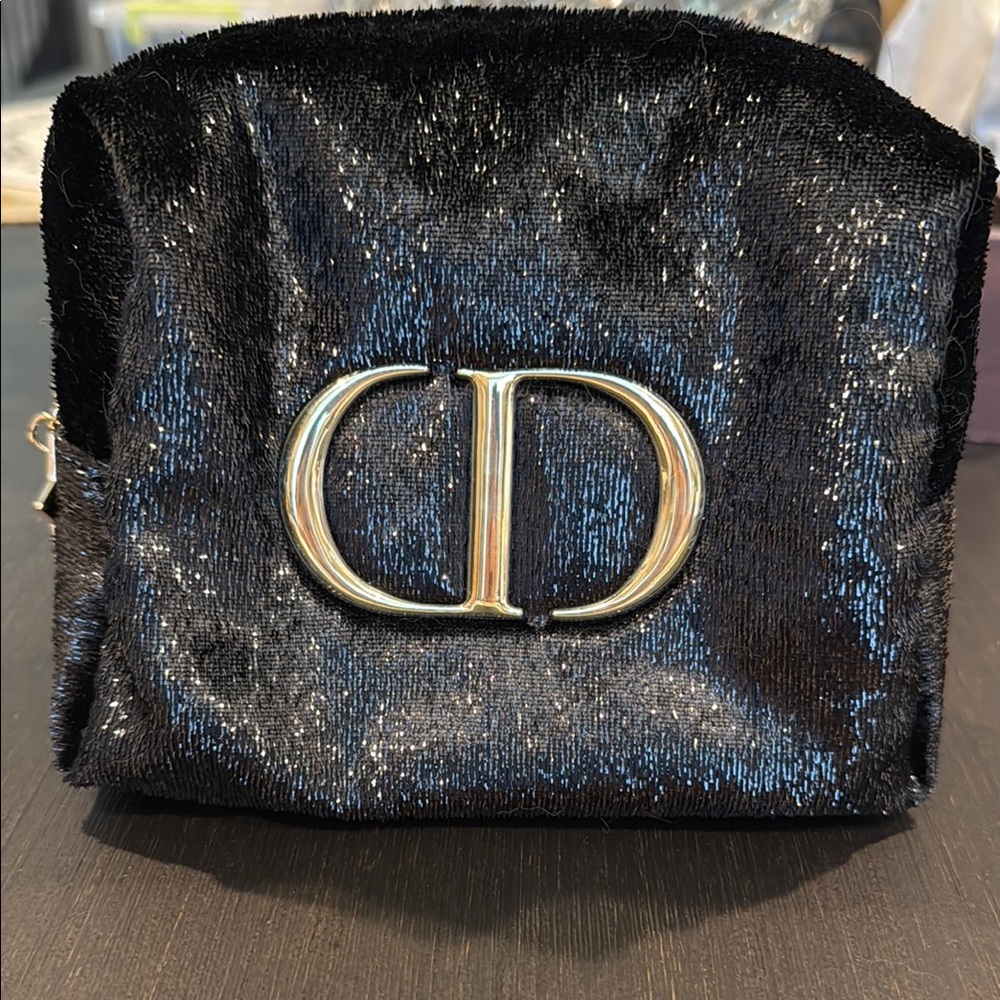 Christian Dior Black Sequin Pouch with Gold Logo